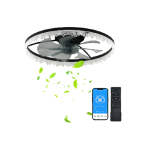24'' Black Smart Ceiling Fan with Light – Silent Flush Mount LED Chandelier