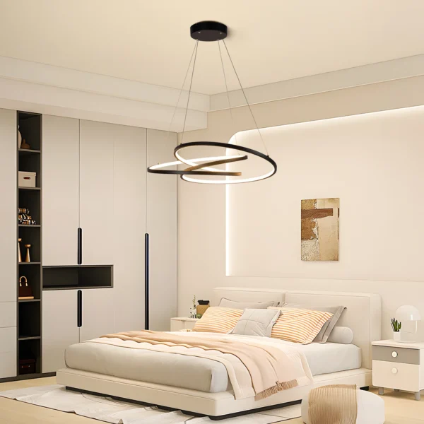 Modern Black LED Pendant Light, 40W Dimmable with Remote Control - Image 3