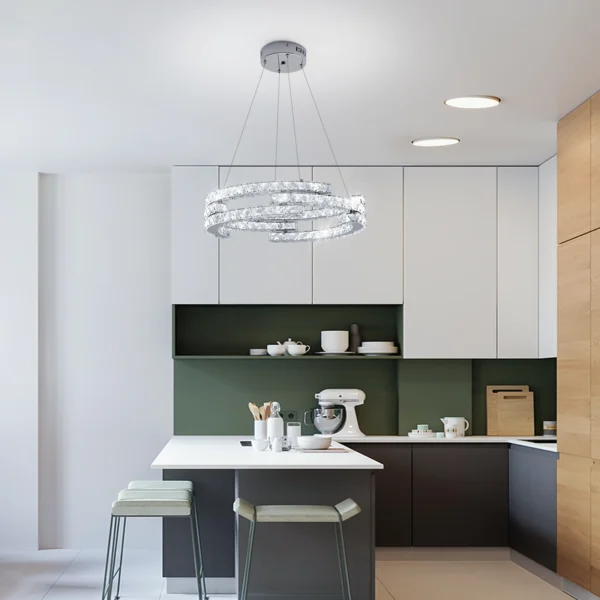 3-Ring Crystal Chandelier – Dimmable LED Pendant Light - Image 3