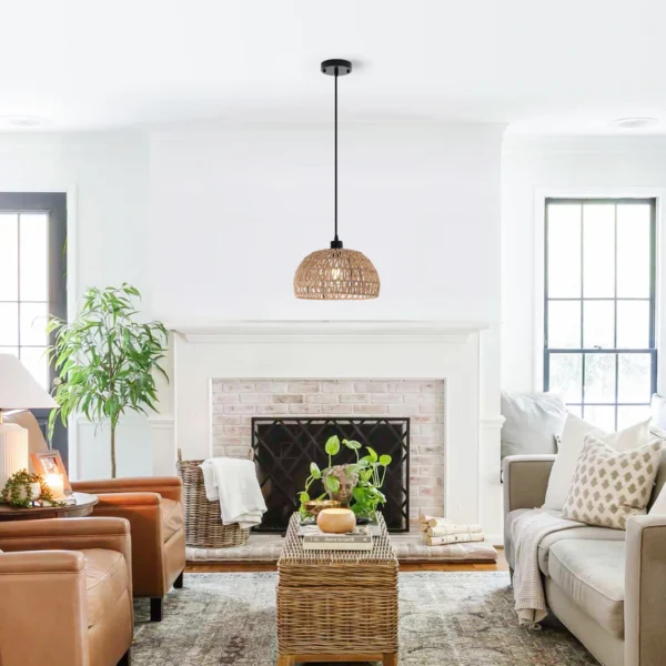 Garwarm Rattan Pendant Light – Rustic Farmhouse Rope Chandelier for Kitchen Island - Image 5