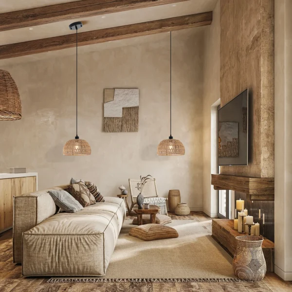 Garwarm Rattan Pendant Light – Rustic Farmhouse Rope Chandelier for Kitchen Island - Image 3