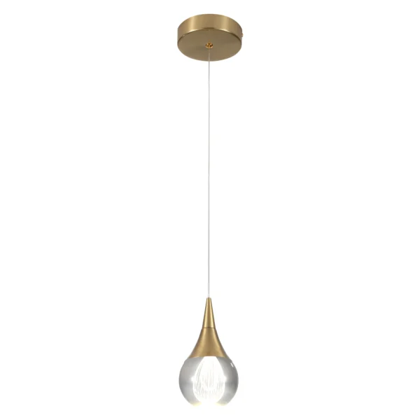 Brass Globe LED Pendant Light, Modern Crystal Teardrop Chandelier for Kitchen