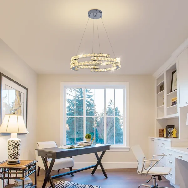 3-Ring Crystal Chandelier – Dimmable LED Pendant Light - Image 4