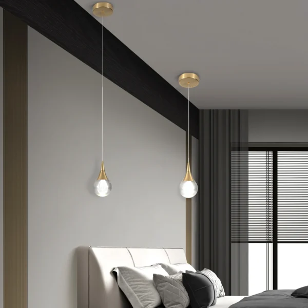 Brass Globe LED Pendant Light, Modern Crystal Teardrop Chandelier for Kitchen - Image 4