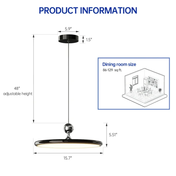 15.7” Modern Dimmable LED Pendant Light with Remote for Kitchen & Dining - Image 6
