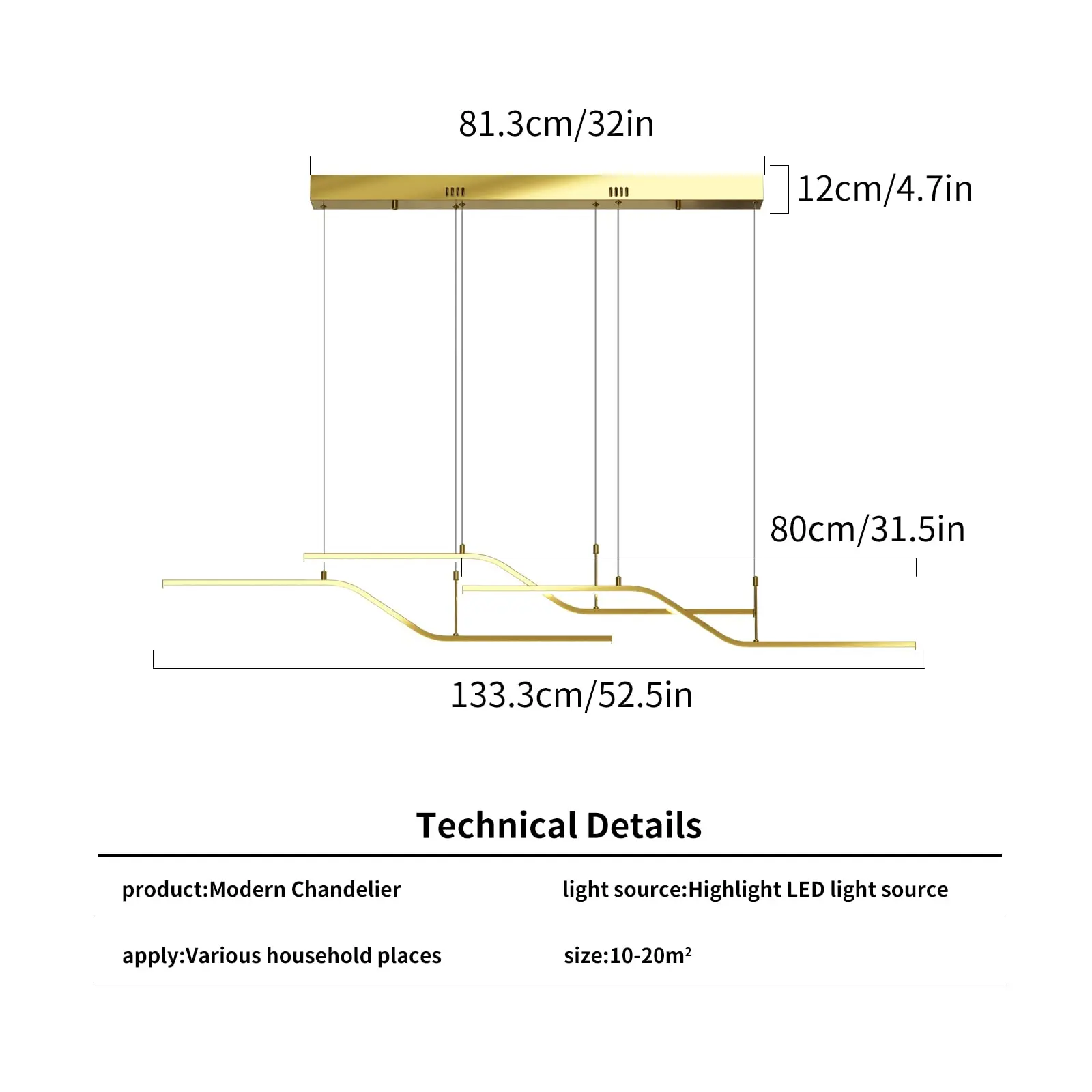 Modern LED Wave Pendant Light – 45W Dimmable, 3-Light with Remote - Image 2