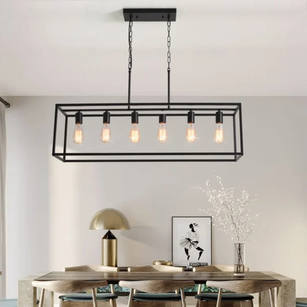 6-Light Black Rectangle Farmhouse Linear Chandelier - Image 3