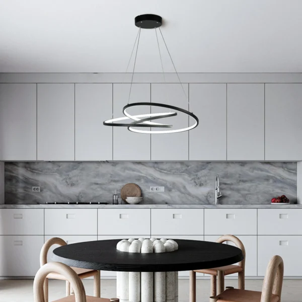 Modern Black LED Pendant Light, 40W Dimmable with Remote Control - Image 5