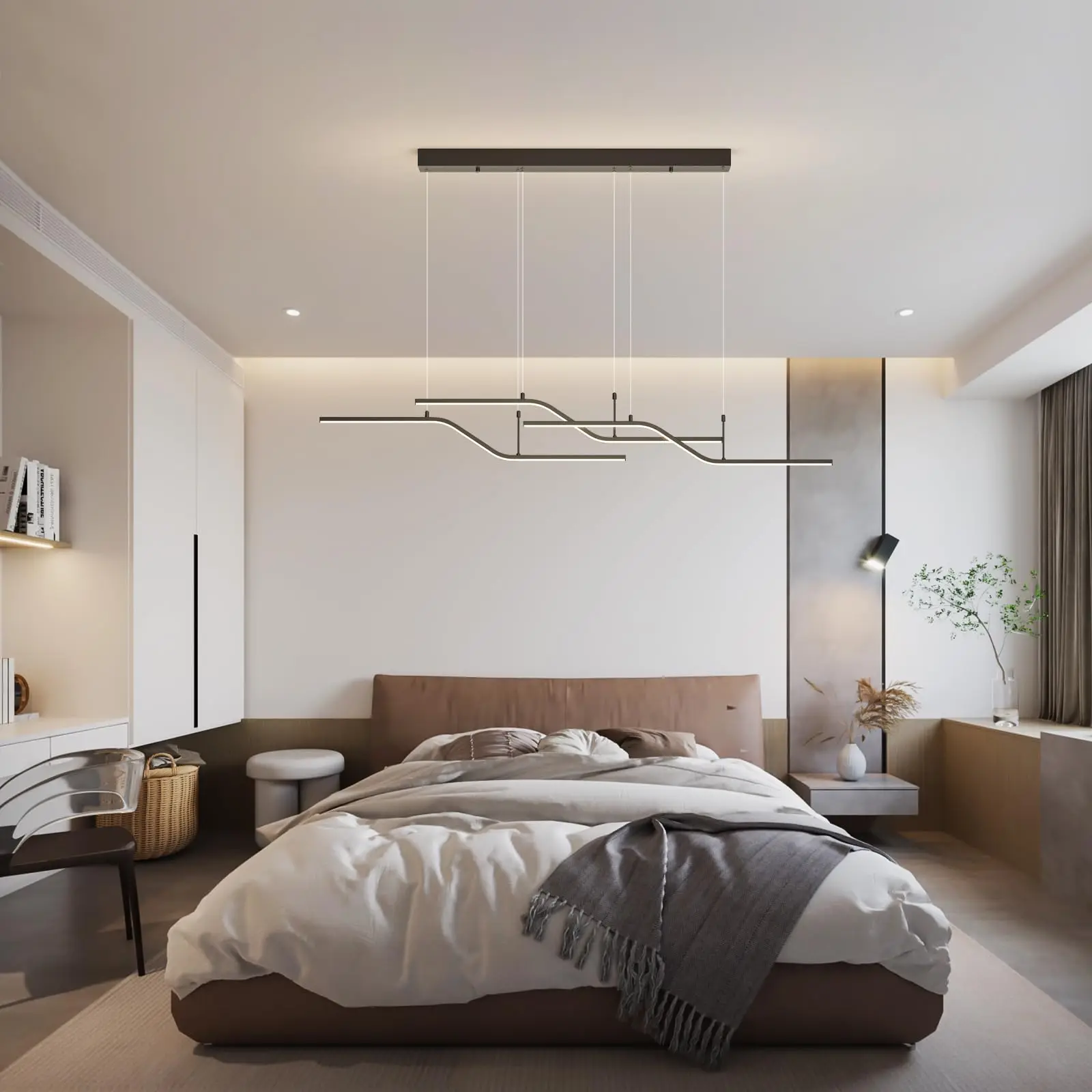 Modern LED Wave Pendant Light – 45W Dimmable, 3-Light with Remote - Image 6