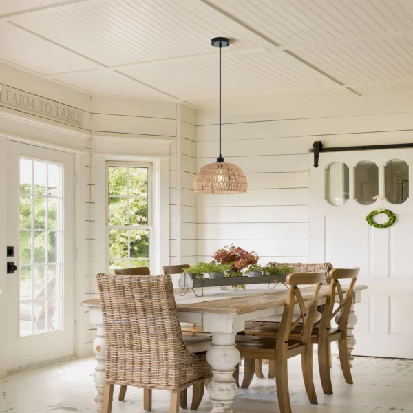 Garwarm Rattan Pendant Light – Rustic Farmhouse Rope Chandelier for Kitchen Island - Image 4
