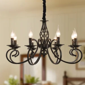 Rustic 8-Light French Country Chandelier – Vintage Iron Pendant