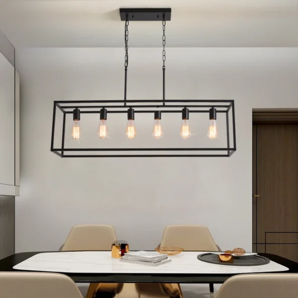 6-Light Black Rectangle Farmhouse Linear Chandelier - Image 5