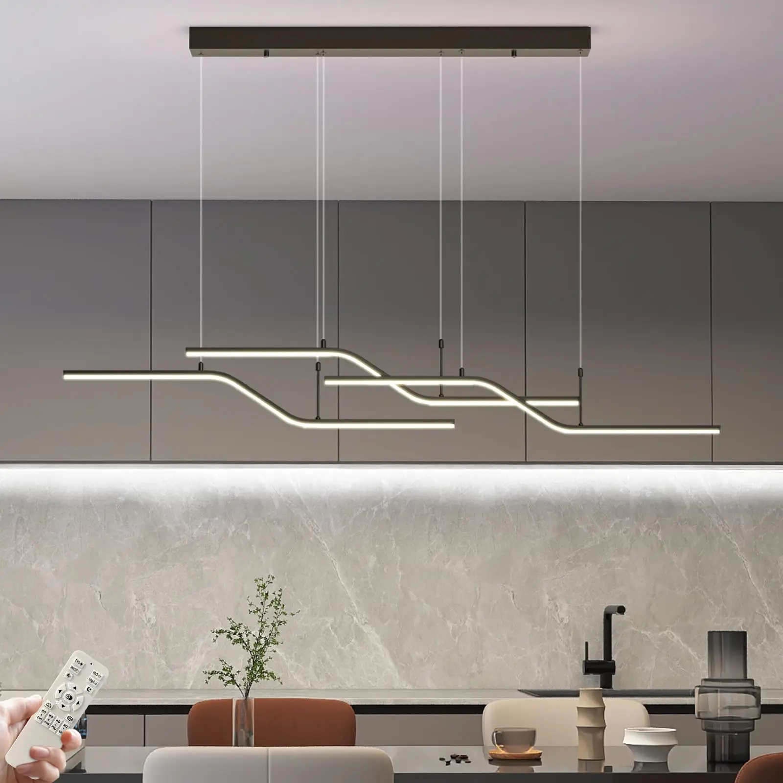 Modern LED Wave Pendant Light – 45W Dimmable, 3-Light with Remote - Image 8