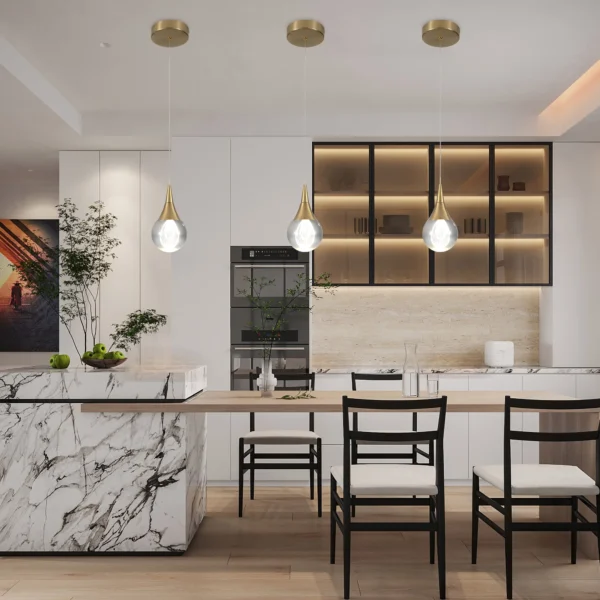 Brass Globe LED Pendant Light, Modern Crystal Teardrop Chandelier for Kitchen - Image 5