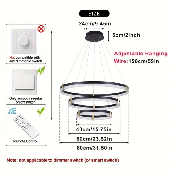 Modern Dimmable LED Crystal Chandelier – Black Acrylic Pendant Light - Image 6