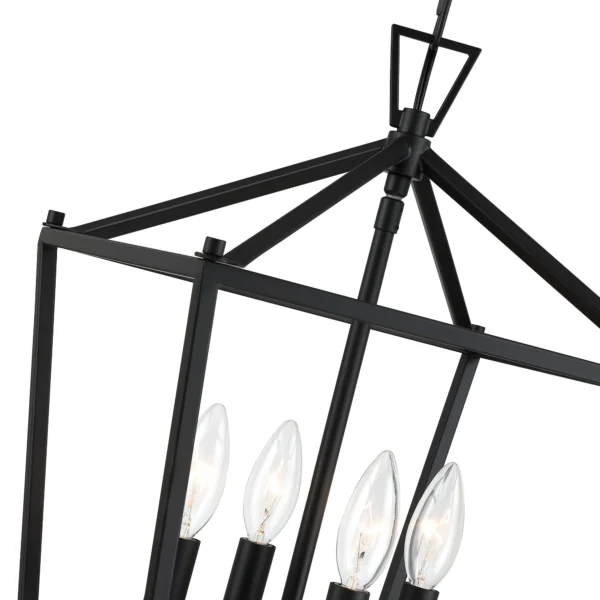 4-Light Farmhouse Lantern Chandelier – Black Rustic Pendant Light Fixture with Chain - Image 5