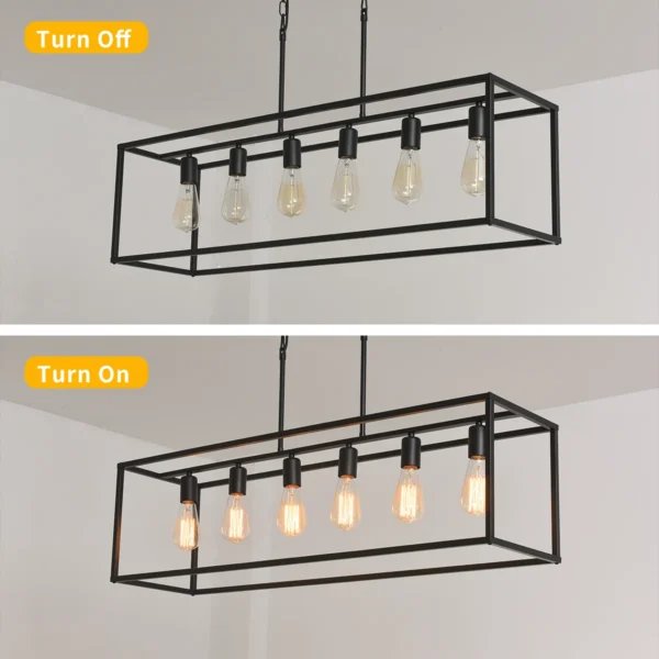 6-Light Black Rectangle Farmhouse Linear Chandelier - Image 4
