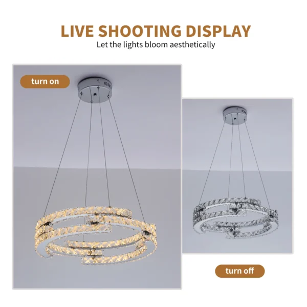 3-Ring Crystal Chandelier – Dimmable LED Pendant Light - Image 7