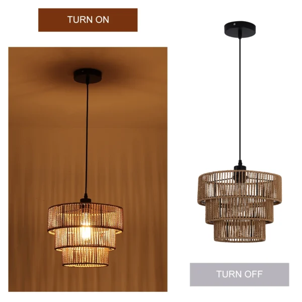 Rattan Boho Pendant Light, Rustic Farmhouse Hanging Lamp - Image 6