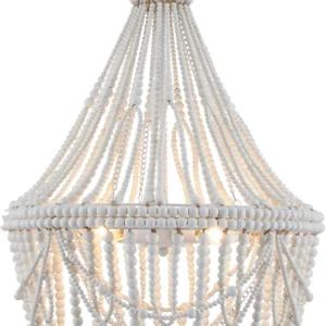 Boho Wood Beaded Chandelier – Farmhouse Pendant Light
