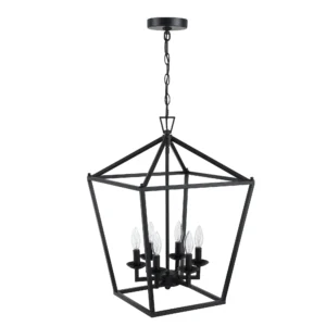 6-Light Black Farmhouse Pendant Chandelier, Modern Lantern Hanging Light Fixture