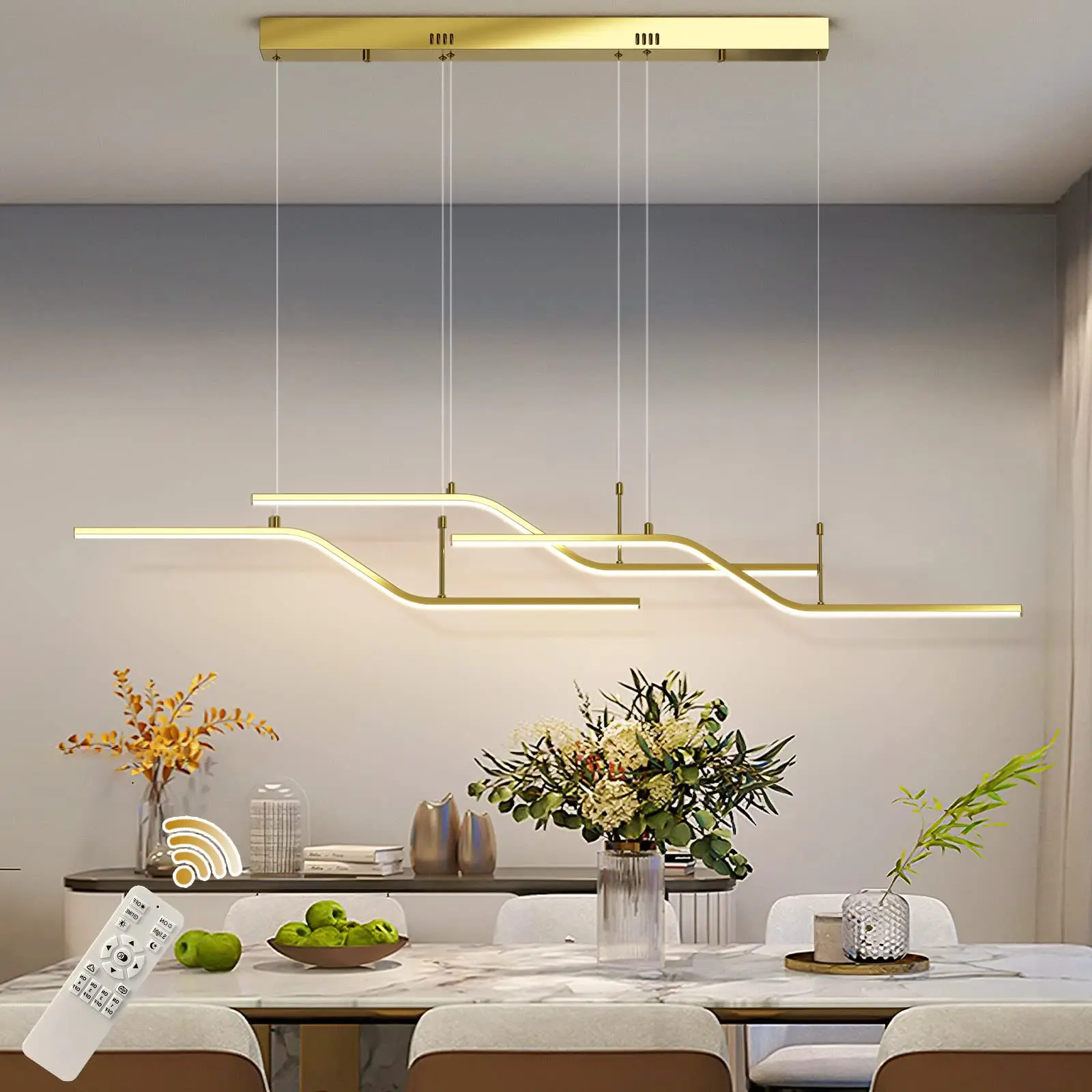 Modern LED Wave Pendant Light – 45W Dimmable, 3-Light with Remote - Image 7