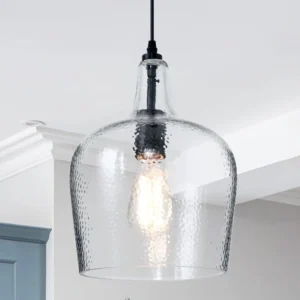 Seeded Glass Pendant Light – Modern Black Dome Fixture