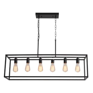 6-Light Black Rectangle Farmhouse Linear Chandelier