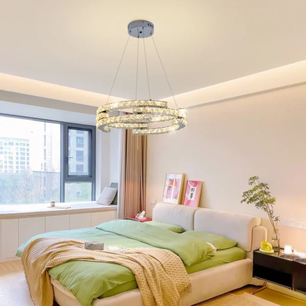 3-Ring Crystal Chandelier – Dimmable LED Pendant Light - Image 2