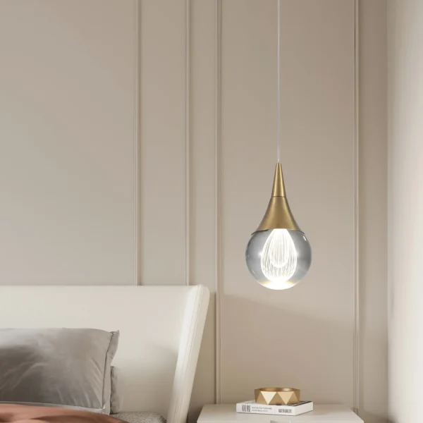 Brass Globe LED Pendant Light, Modern Crystal Teardrop Chandelier for Kitchen - Image 2