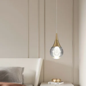 Brass LED Globe Pendant Light with Crystal Teardrop – Adjustable Modern Kitchen Light