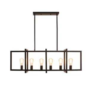 Modern 6-Light Black Industrial Linear Chandelier