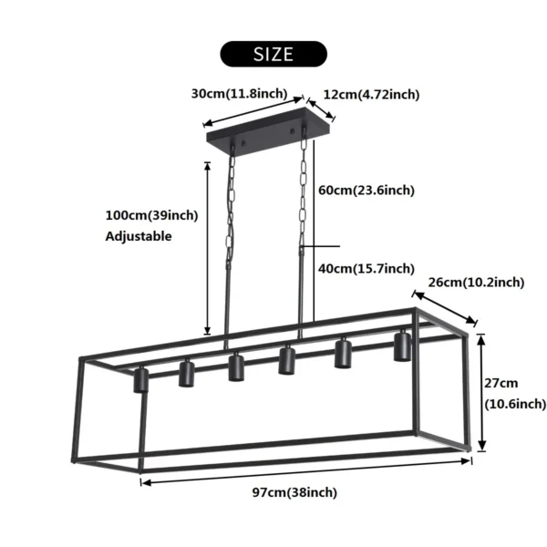 6-Light Black Rectangle Farmhouse Linear Chandelier - Image 7