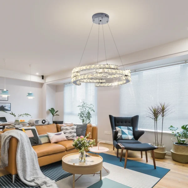 3-Ring Crystal Chandelier – Dimmable LED Pendant Light - Image 5