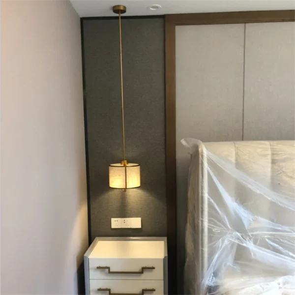 Modern Chinese Pendant Lamp with Round Fabric Shade - Image 3