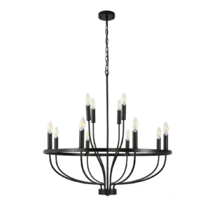 Modern Farmhouse Black Chandelier – 12-Light Ceiling Fixture