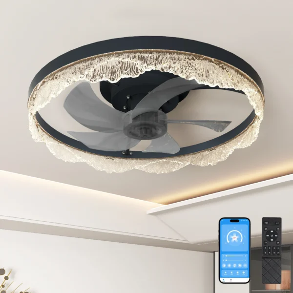 Modern LED Ceiling Fan with Crystal Edge – Remote & APP Control - Image 6