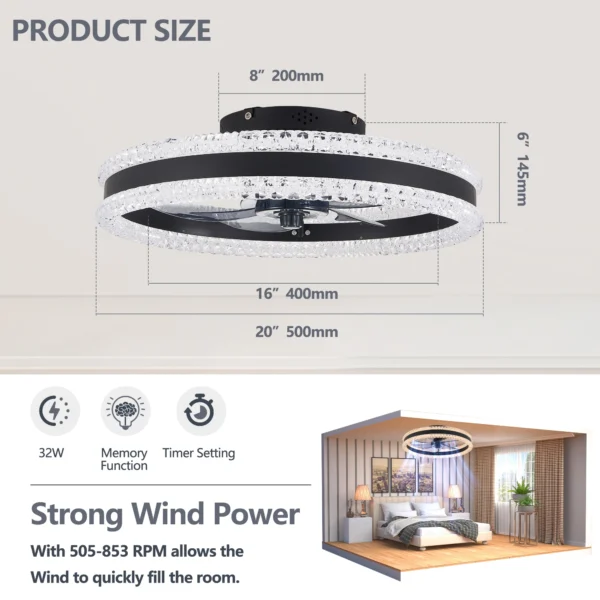 Modern 20" LED Ceiling Fan Light – Dimmable Low Profile Silent Fan - Image 3