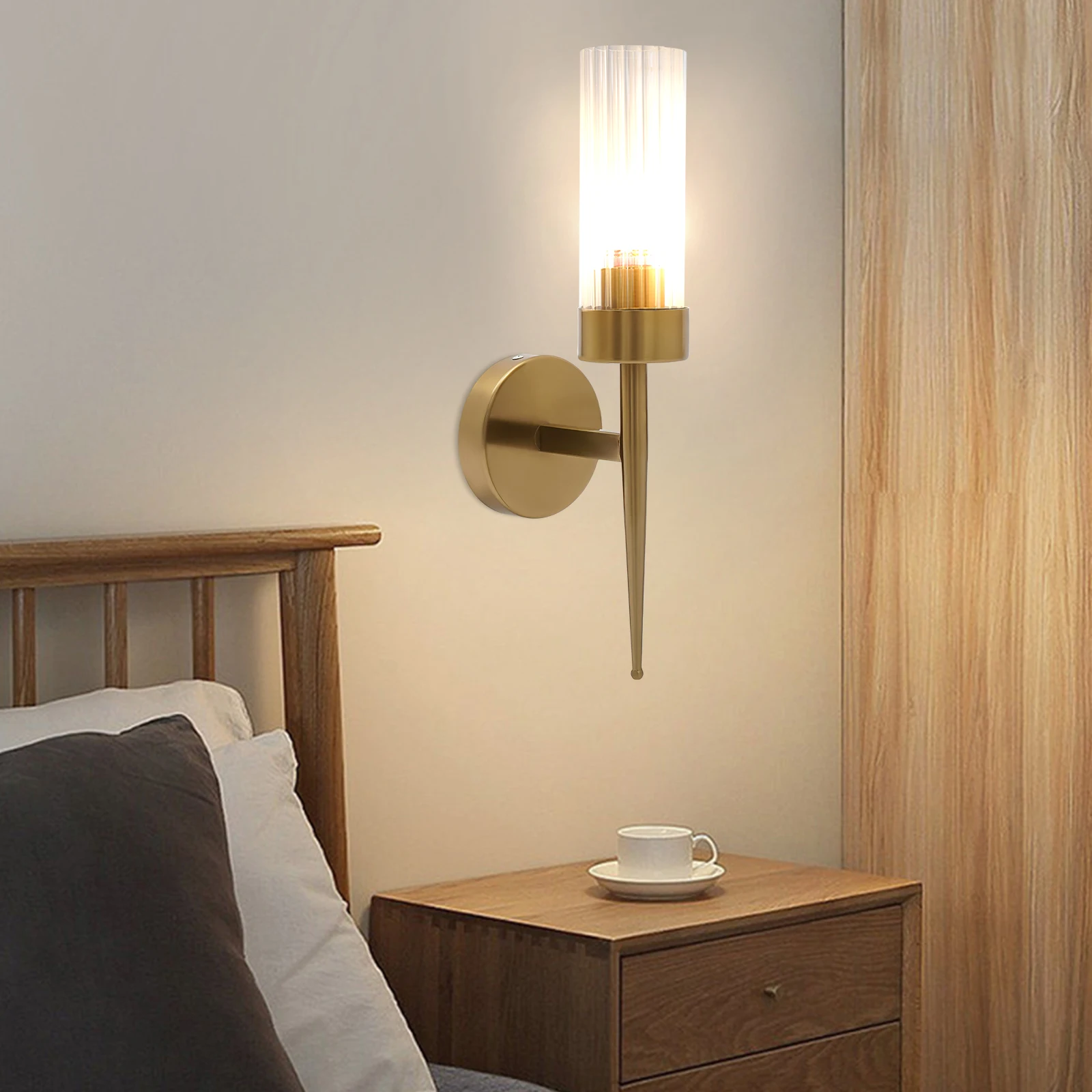 Modern Gold Wall Sconce Light – Single Head Hardwired Fixture, E26 Bulb - Image 2