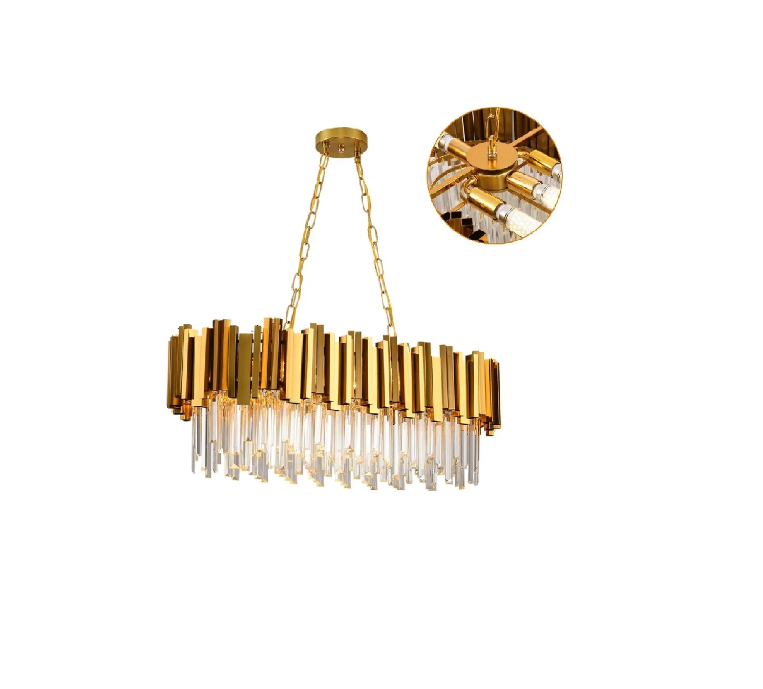 Gold Crystal Chandelier – Modern 8-Light Pendant Ceiling Fixture for Dining Room