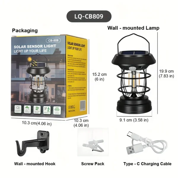 Solar Camping Light – Dimmable, USB Rechargeable Outdoor Lamp - Image 8