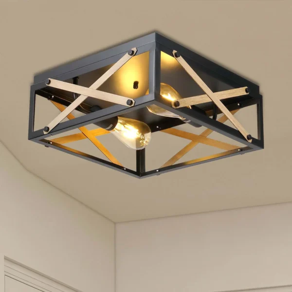 Farmhouse Black 2-Light Flush Mount Ceiling Lamp - Image 2