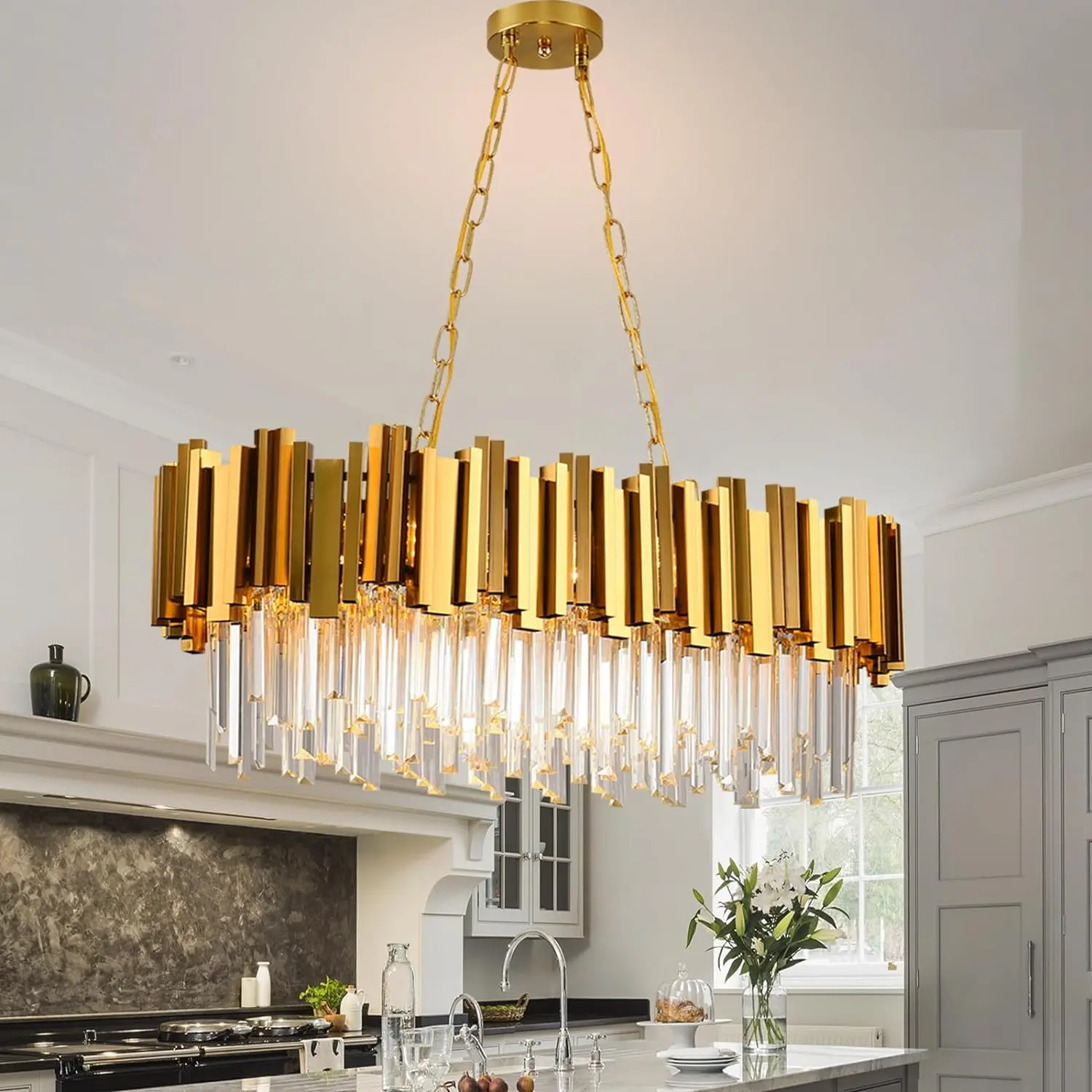 Gold Crystal Chandelier – Modern 8-Light Pendant Ceiling Fixture for Dining Room - Image 2