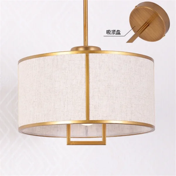 Modern Chinese Pendant Lamp with Round Fabric Shade - Image 5