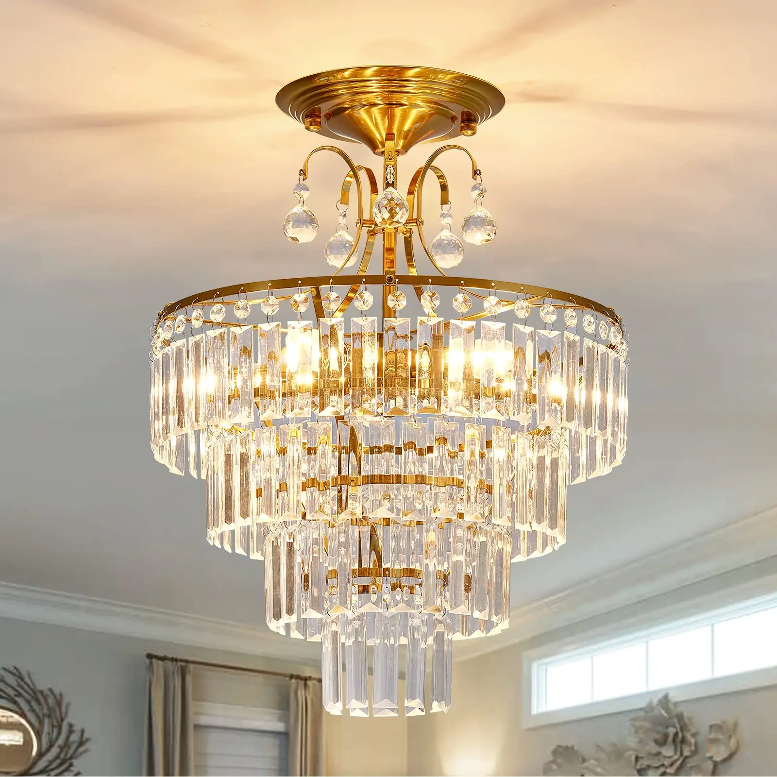 Crystal Gold 4-Light Pendant Ceiling Lamp – Bedroom & Living Room - Image 2