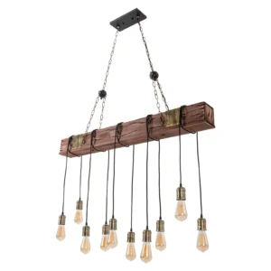 10-Light Rustic Wood Pendant Chandelier – Industrial Farmhouse Ceiling Fixture