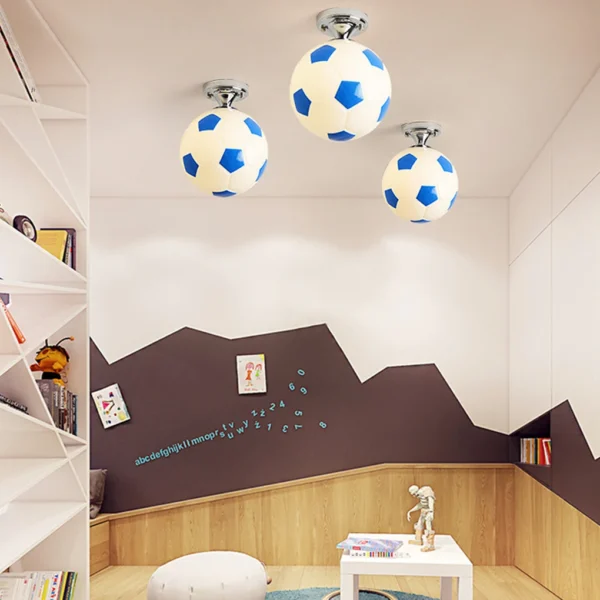 Red Soccer Ball LED Ceiling Light, Decorative Glass Football Lamp for Bar & Home - Image 4