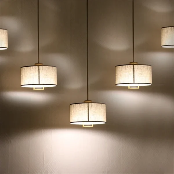Modern Chinese Pendant Lamp with Round Fabric Shade - Image 2