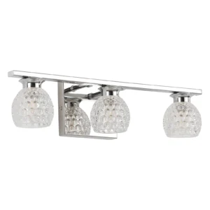 3-Light Chrome Bathroom Vanity Light – Dimmable Mirror Fixture with Glass Shades