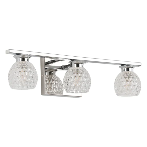 3-Light Chrome Bathroom Vanity Light – Dimmable Mirror Fixture with Glass Shades
